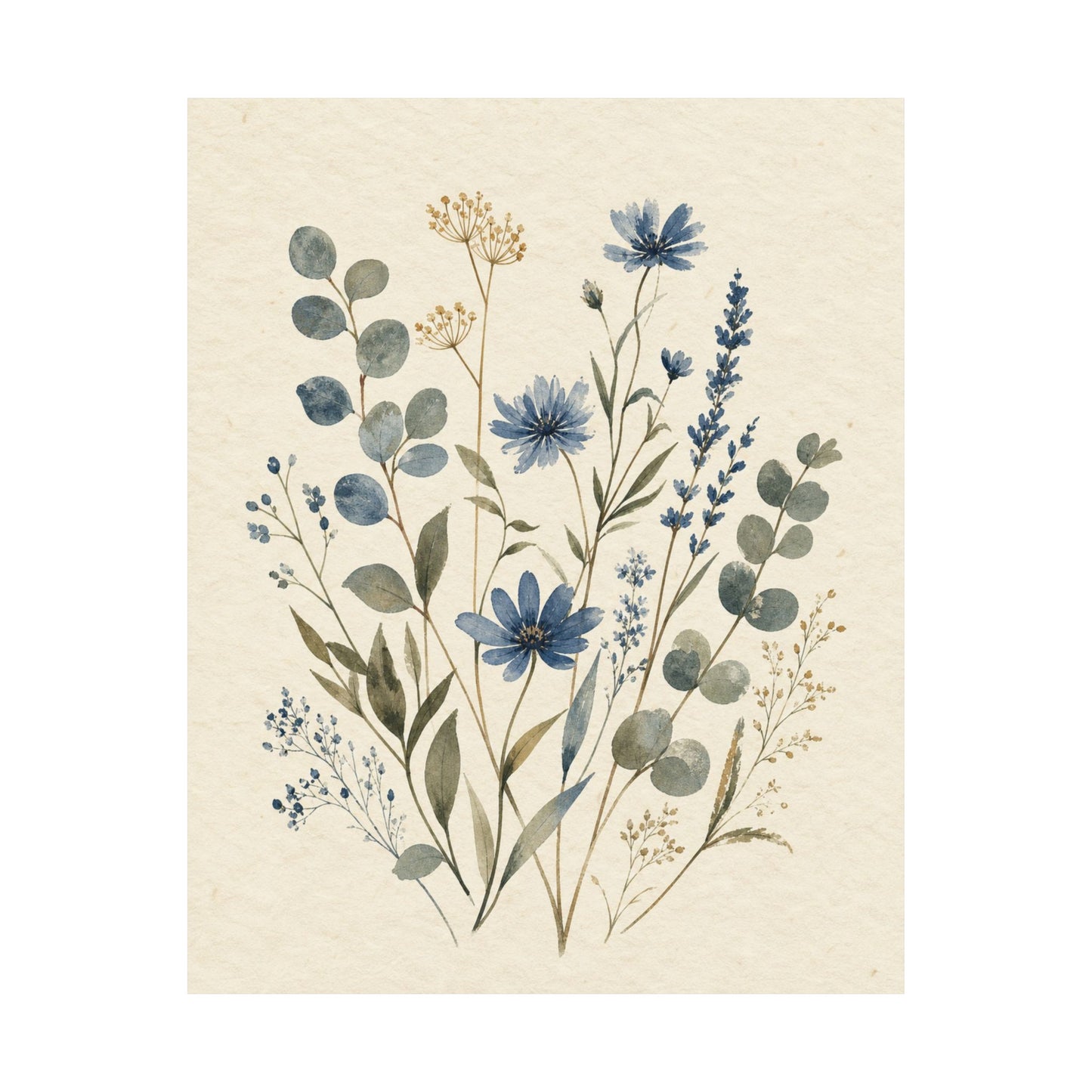 Blue Herbarium I Textured Watercolor Poster