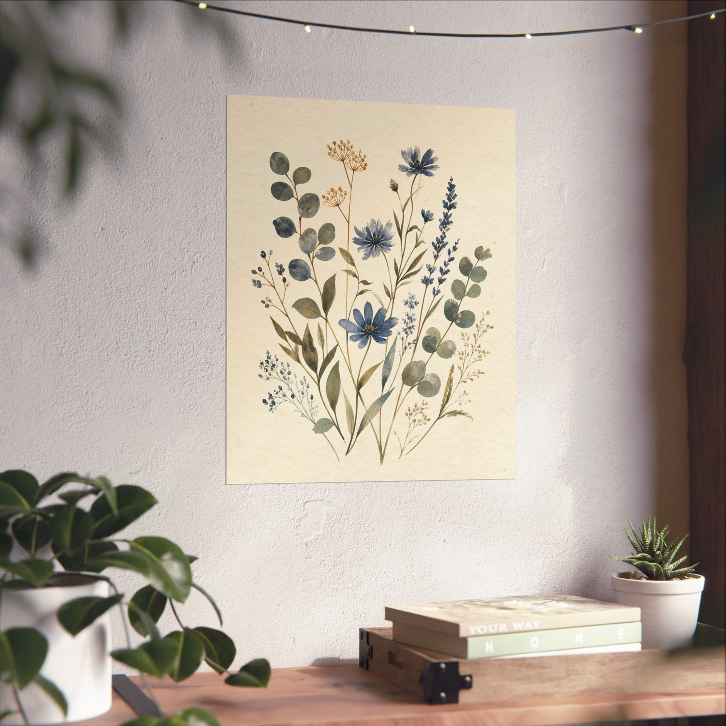 Blue Herbarium I Textured Watercolor Poster
