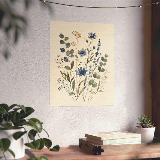 Blue Herbarium I Textured Watercolor Poster