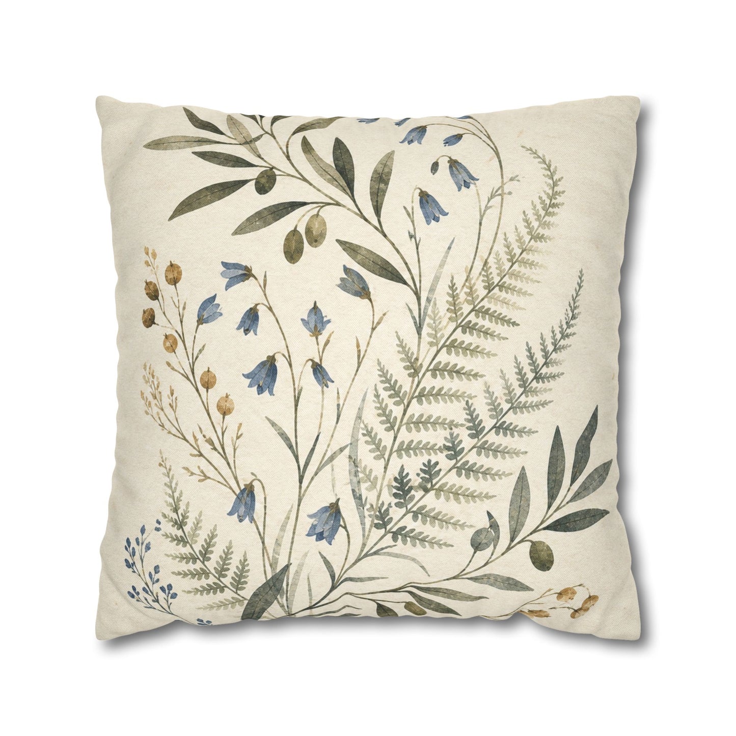 Blue Herbarium Botanical Pillow Cover